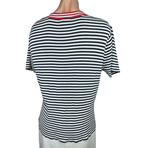 Tommy Hilfiger Womans Pullover Knit Top Size L Blue & White Stripe Short Sleeve - Picture 3 of 5